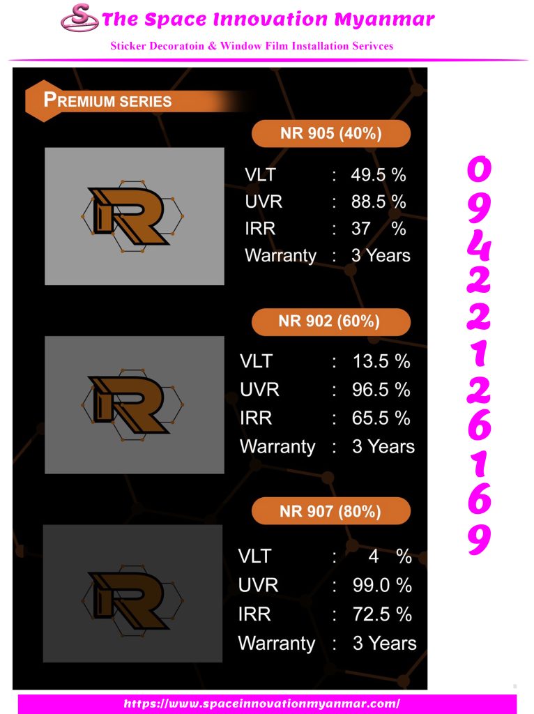 မှန်အခန်းတွေ နေပူလို့ နေကာ၊ အပူကာ၊မျက်စိအေးစေတဲ့ နေကာမှန်စတေကာတွေရှာနေပြီလား? 

Germany နည်းပညာနဲ့ထုတ်လုပ်ထားသည့်  🌍 နိုင်ငံတကာအဆင့်မှီ 🏆 *Premium High Quality* အထူးကောင်းမွန်သော 🖤 အရည်အသွေးမြင့် အပူခံ Stickers များကို The Space Innovation Myanmar Sticker Decoration & Window Film Installation မှ အိမ်အရောက် ကပ်ပေးပါတယ်။ 

NANO Ceramic Solar Control  Film (Technique of Germany)

🟦VLT - 40% 60% 80% (အလင်းတားဆီးမှုရာခိုင်းနှုန်း)

🟥IR Rays-နေမှလာသော အနီအောက်ရောင်ခြည် အပူအများဆုံးဝင်ရောက်မှုနှုန်း 90% မှ 99.7%အထိကာကွယ်ပေးနိုင်ခြင်း

🟪UV Rays -နေမှလာသော ခရမ်းလွန်ရောင်ခြည် ကာကွယ်နှုန်း 99.5% မှ 100% အထိကာကွယ်​ပေးနိုင်ခြင်း

နေကာမှန်စတေကာ ကပ်မယ်ဆို ယခုပဲ  Hellow လုပ်လိုက်ပါနော်။

Hotline: 09422126169

https://www.spaceinnovationmyanmar.com/